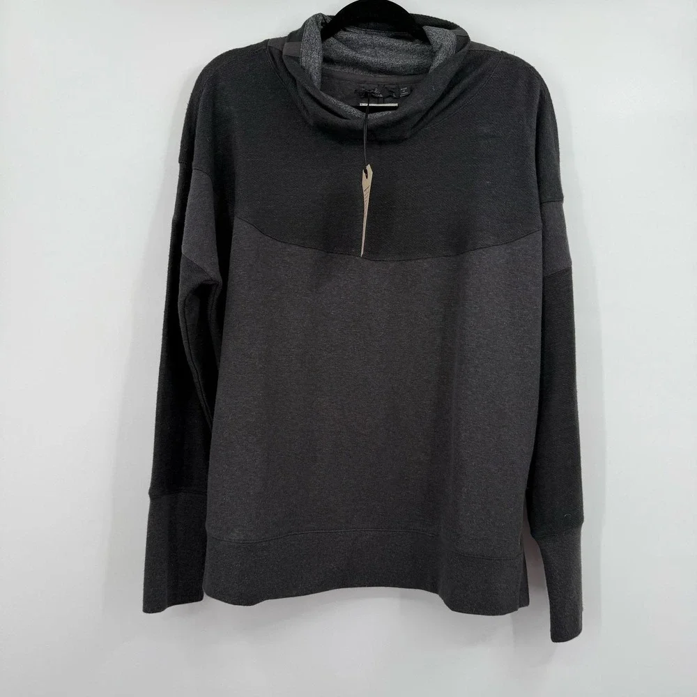 PrAna Sweatshirt Womens Large Gray Cozy Up Turtleneck Fleece Pullover UPF Hemp